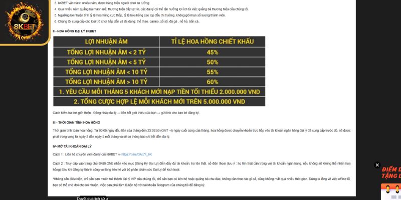 Chính sách trả thưởng hoa hồng dành cho đại lý của 8KBET