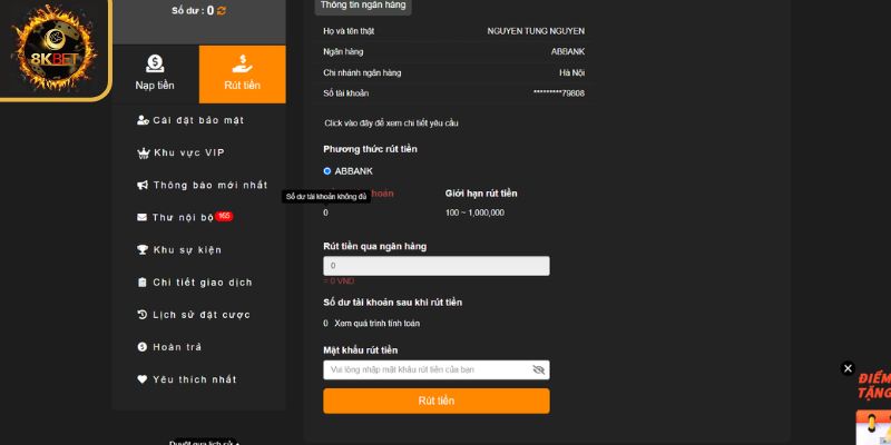 Một số điều hội viên cược cần ghi nhớ khi rút tiền 8KBET